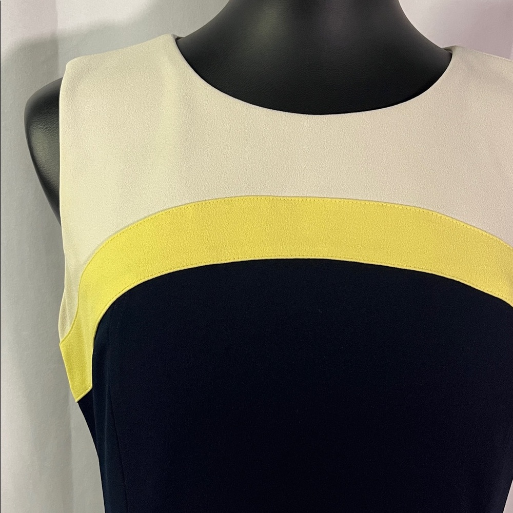 Tommy Hilfiger Navy Yellow & Beige Color Block Sleeveless Sheath Dress - Picture 5 of 16